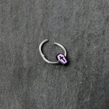 Load image into Gallery viewer, 16G 3/8 Creepy Coffin Lt Purple Glow in Dark Hinged Segment Ring
