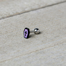 Load image into Gallery viewer, 16G 1/4 Creepy Coffin Lt Purple Glow in Dark Cartilage Earring
