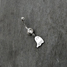 Load image into Gallery viewer, Clear Gem White Ghost Glow in the Dark Halloween Dangle Belly Ring
