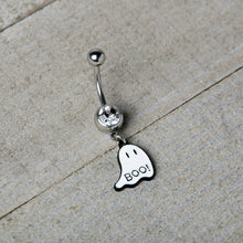 Load image into Gallery viewer, Clear Gem White Ghost Glow in the Dark Halloween Dangle Belly Ring
