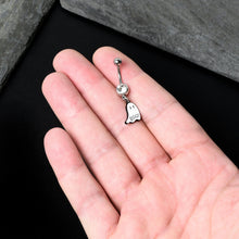 Load image into Gallery viewer, Clear Gem White Ghost Glow in the Dark Halloween Dangle Belly Ring
