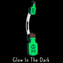 Load image into Gallery viewer, Halloween Green Poison Bottle Glow in the Dark Double Mount Belly Ring
