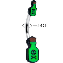 Load image into Gallery viewer, Halloween Green Poison Bottle Glow in the Dark Double Mount Belly Ring
