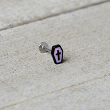 Load image into Gallery viewer, 16G 5/16 Creepy Coffin Lt Purple Glow in Dark Labret Monroe Tragus
