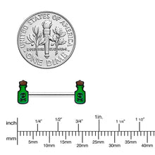 Load image into Gallery viewer, 14G 9/16 Poison Green Bottle Glow in Dark Barbell Nipple Ring Set
