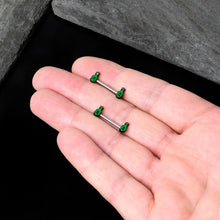 Load image into Gallery viewer, 14G 9/16 Poison Green Bottle Glow in Dark Barbell Nipple Ring Set
