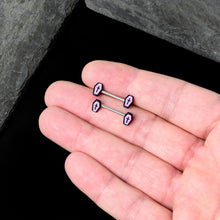 Load image into Gallery viewer, 14G 9/16 Creepy Coffin Lt Purple Glow in the Dark Nipple Ring Set
