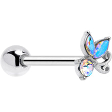 Load image into Gallery viewer, Aurora Gem Fleur de Lis Butterfly Barbell Tongue Ring
