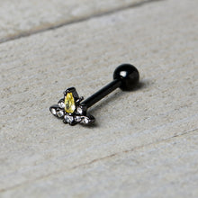 Load image into Gallery viewer, Clear Yellow Gem Black Butterfly Barbell Tongue Ring
