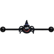 将图片加载到图库查看器，14G Black Halloween Smiling Witch Spider Industrial Barbell 38mm
