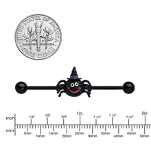 将图片加载到图库查看器，14G Black Halloween Smiling Witch Spider Industrial Barbell 38mm
