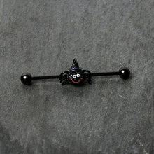 将图片加载到图库查看器，14G Black Halloween Smiling Witch Spider Industrial Barbell 38mm
