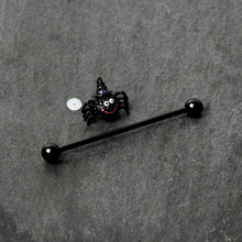 将图片加载到图库查看器，14G Black Halloween Smiling Witch Spider Industrial Barbell 38mm
