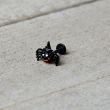 Load image into Gallery viewer, 16G 5/16 Black Halloween Witch Smiling Spider Labret Monroe Tragus

