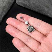 Load image into Gallery viewer, Officially Licensed Friday the 13th Clear Gem Camp Sign Dangle Belly Ring
