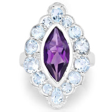 Load image into Gallery viewer, 5.30 Carat Genuine Amethyst and Blue Topaz .925 Sterling Silver Ring
