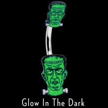 Load image into Gallery viewer, Frankenstein Head Green Glow in the Dark Double Mount Belly Ring
