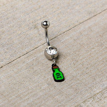 Load image into Gallery viewer, Clear Gem Green Poison Bottle Glow in the Dark Dangle Belly Ring
