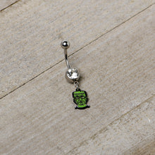Load image into Gallery viewer, Clear Gem Frankenstein Head Green Glow in the Dark Dangle Belly Ring
