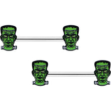 Load image into Gallery viewer, 14G 9/16 Frankenstein Head Green Glow in the Dark Nipple Ring Set
