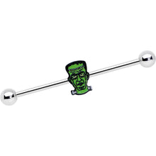 Load image into Gallery viewer, 14G Frankenstein Head Green Glow in Dark Industrial Barbell 38mm
