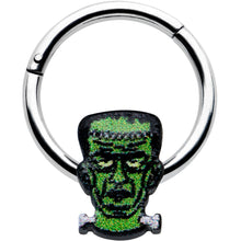 将图片加载到图库查看器，16G 3/8 Frankenstein Head Green Glow in Dark Hinged Segment Ring
