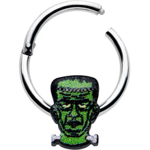 将图片加载到图库查看器，16G 3/8 Frankenstein Head Green Glow in Dark Hinged Segment Ring

