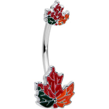 Load image into Gallery viewer, Autumn Tricolor Maple Leaves Red Green Orange Double Mount Belly Ring
