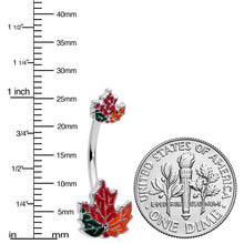 Load image into Gallery viewer, Autumn Tricolor Maple Leaves Red Green Orange Double Mount Belly Ring
