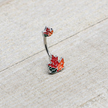 Load image into Gallery viewer, Autumn Tricolor Maple Leaves Red Green Orange Double Mount Belly Ring
