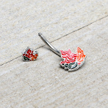 Load image into Gallery viewer, Autumn Tricolor Maple Leaves Red Green Orange Double Mount Belly Ring
