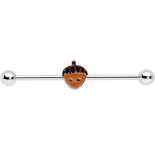 Load image into Gallery viewer, 14G Autumn Acorn Face Brown Fall Industrial Barbell 38mm
