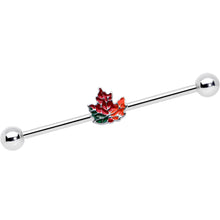 Load image into Gallery viewer, 14G Autumn Tricolor Red Maple Leaf Industrial Barbell 38mm
