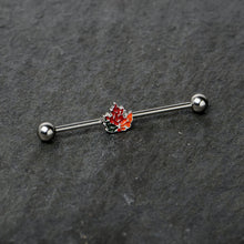 Load image into Gallery viewer, 14G Autumn Tricolor Red Maple Leaf Industrial Barbell 38mm
