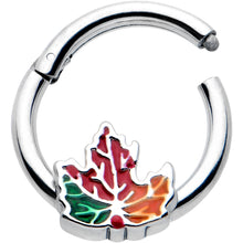Load image into Gallery viewer, 16G 5/16 Tricolor Red Autumn Maple Leaf Hinged Segment Ring
