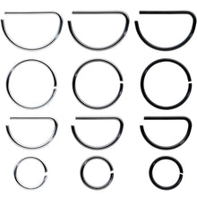 Load image into Gallery viewer, 20G 12 Pack ASTM F-136 Implant Grade Titanium Nose Hoop D Shaped Septum Ring and Cartilage Ear Hoop Earring Set
