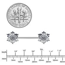 Load image into Gallery viewer, 14G 9/16 Clear Gem Filigree Winter Snowflake Nipple Ring Set
