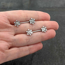 Load image into Gallery viewer, 14G 9/16 Clear Gem Filigree Winter Snowflake Nipple Ring Set
