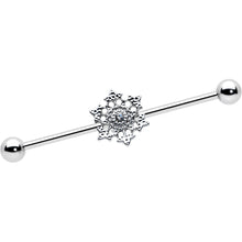 Load image into Gallery viewer, 14G Clear Gem Filigree Winter Snowflake Industrial Barbell 38mm
