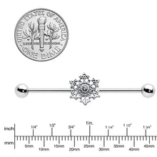 Load image into Gallery viewer, 14G Clear Gem Filigree Winter Snowflake Industrial Barbell 38mm
