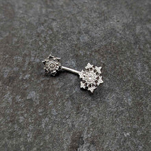 将图片加载到图库查看器，Clear Gem Filigree Winter Snowflakes Double Mount Belly Ring
