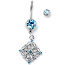 将图片加载到图库查看器，Blue Gem Filigree Rhombus Dangle Belly Ring
