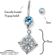 将图片加载到图库查看器，Blue Gem Filigree Rhombus Dangle Belly Ring
