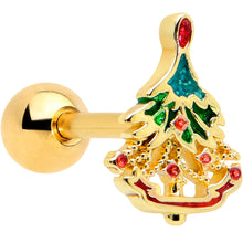 Load image into Gallery viewer, 16G 1/4 Red Gem Gold Tone Deco Holiday Tree Cartilage Earring
