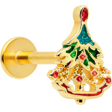 Load image into Gallery viewer, 16G 5/16 Red Gem Gold Tone Deco Holiday Tree Labret Monroe Tragus
