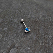Load image into Gallery viewer, Blue Synthetic Opal Style Flower Barbell Tongue Ring
