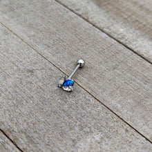 Load image into Gallery viewer, Blue Synthetic Opal Style Flower Barbell Tongue Ring
