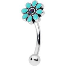 Load image into Gallery viewer, 16G 5/16 Blue Gem Flower Teal Petals Curved Eyebrow Ring
