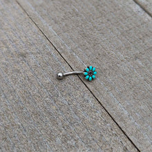 Load image into Gallery viewer, 16G 5/16 Blue Gem Flower Teal Petals Curved Eyebrow Ring
