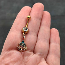 将图片加载到图库查看器，Clear Red Gem Gold Tone Decorated Holiday Tree Dangle Belly Ring
